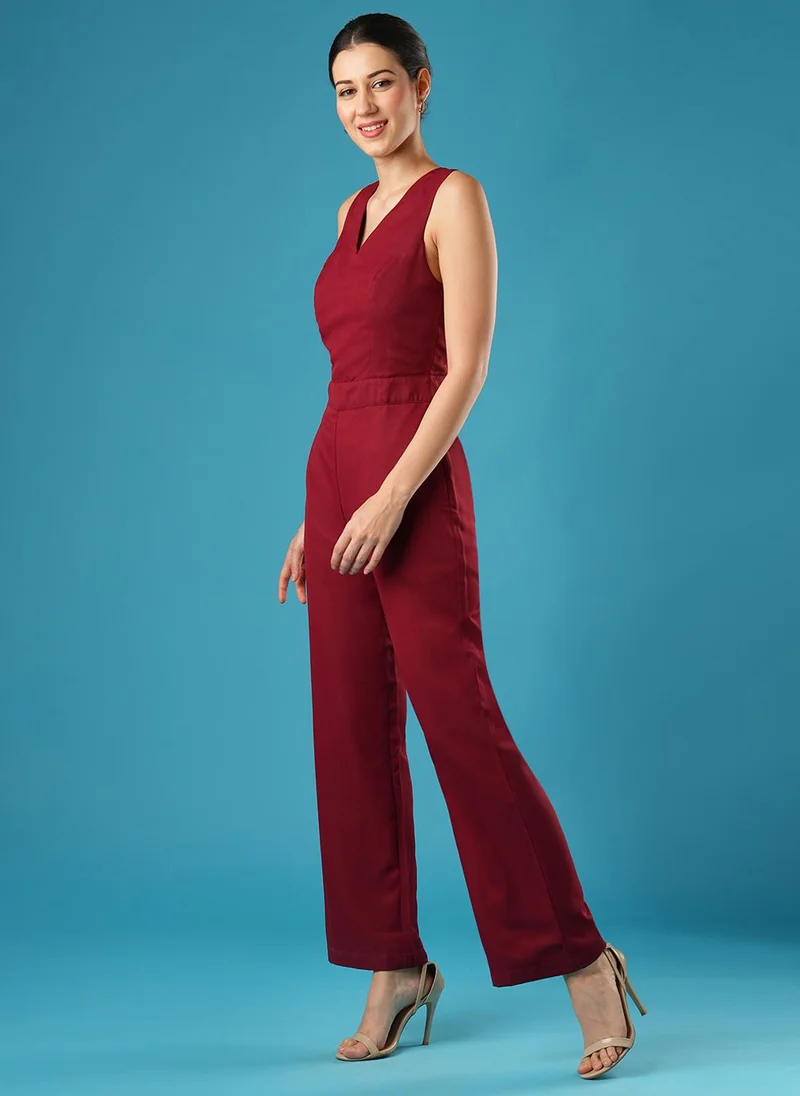 globus Maroon Globus Women V-Neck Basic Jumpsuit for Women | Best Price UAE
